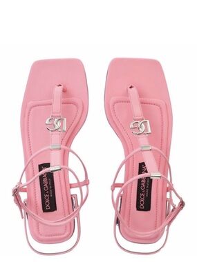 Dolce & Gabbana Pink Square-Toe Toe-Loop Sandals with Silver DG Logo